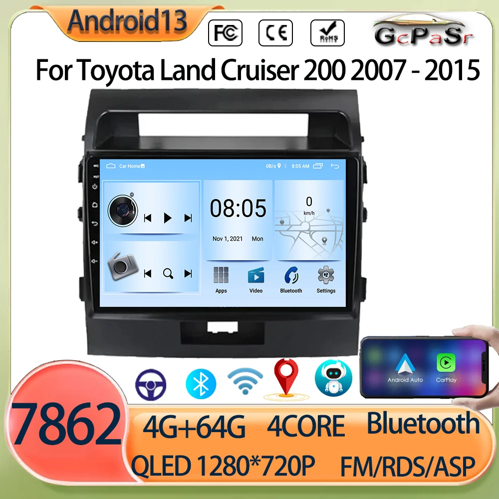 Toyota Land Cruiser-Android13 Radio samochodowe Odtwarzacz multimedialny Nawigacja GPS Bezprzewodowy Carplay DSP Wifi samochodowy gps