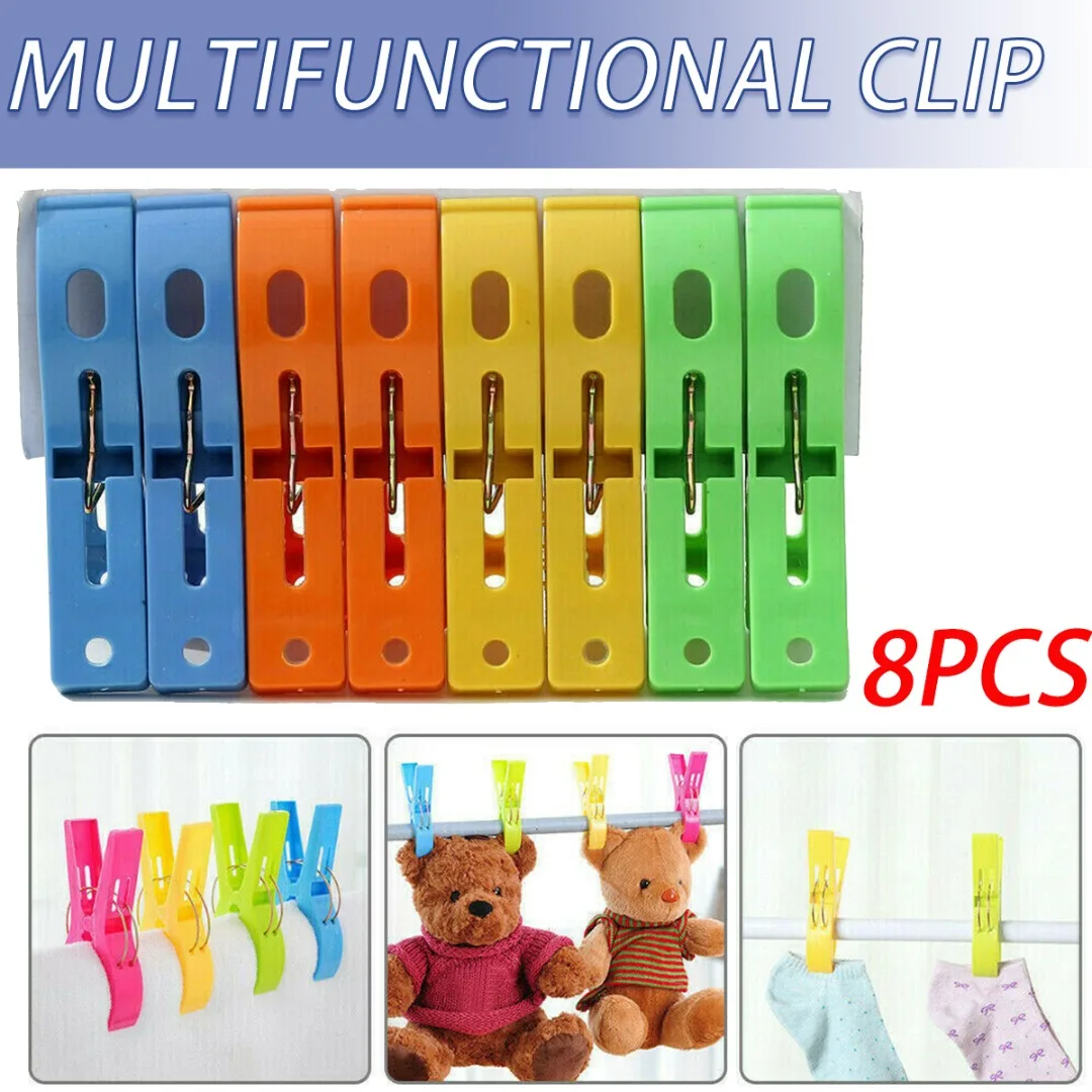 

8pcs Clothes Clips Practical Home Large Beach Towel Clip Portable Colorful Clothes Pegs Storage Organization Supplies