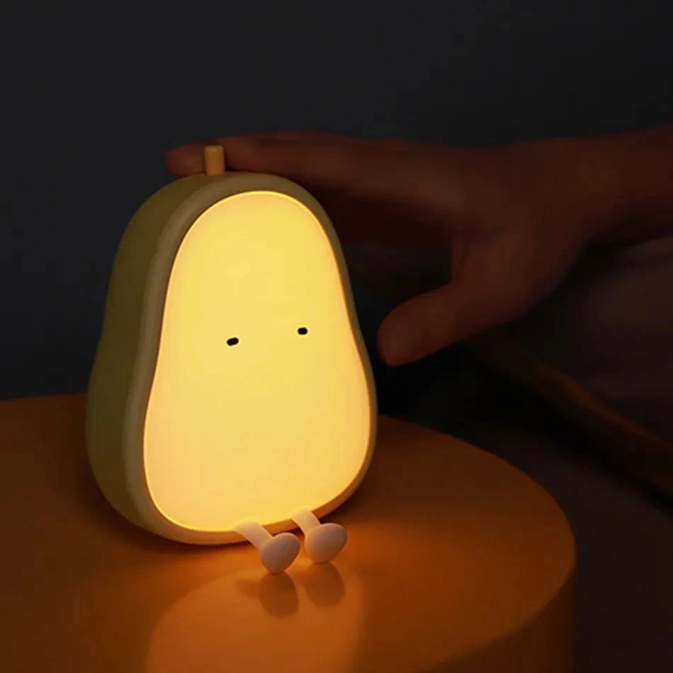 2023 LED Pear-shaped Fruit Night Light USB Rechargeable Dimming Table Lamp Bedroom Bedside Decoration Silicone Light Kid Gift