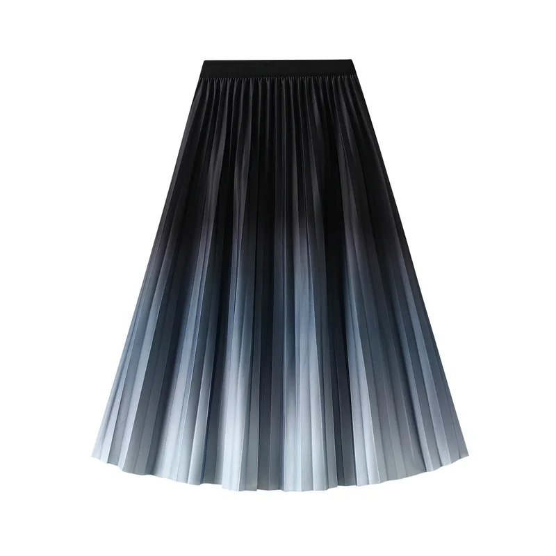 

Женская юбка с градиентом, демисезонная облегающая плиссированная драпированная юбка средней длины с высокой эластичной талией, 2023