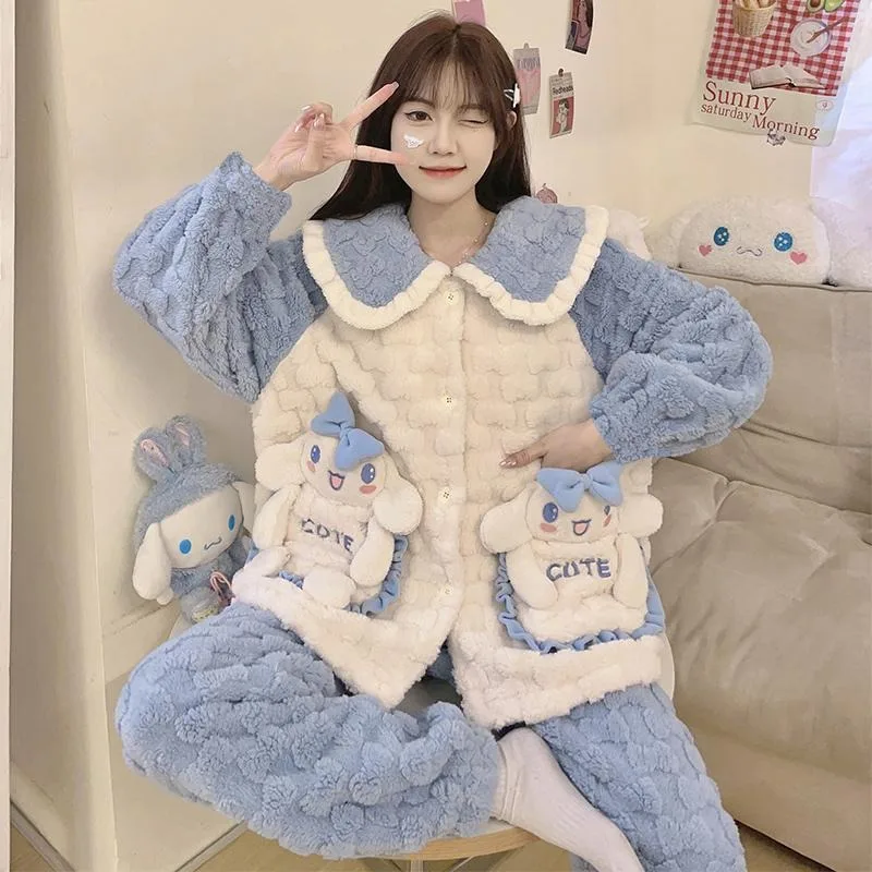 Пижама Sanrio Kuromi My melody Cinnamoroll для женщин на осень и зиму утепленная коралловый