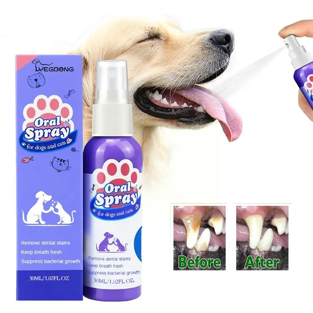 

30ml Pet Spray Dogs Teeth Cleaning Spray Dog Breath Pet Pet Supply Remover Deodorant Plaque Care Freshener Pet A4j2