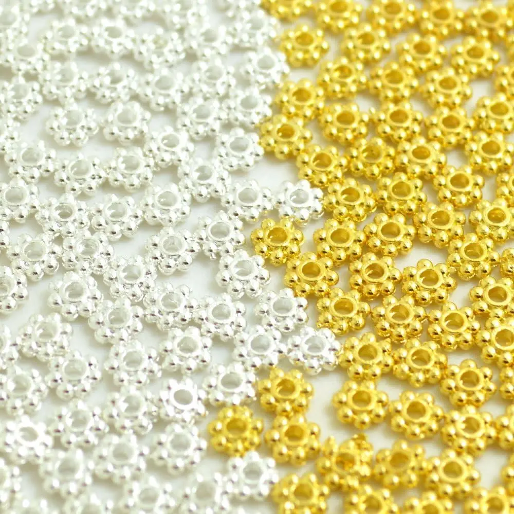 

50Pcs Stainless Steel Daisy Mini Snowflake Loose Flower Spacer Beads for DIY Bracelet Necklace Earring Jewelry Making Supplies