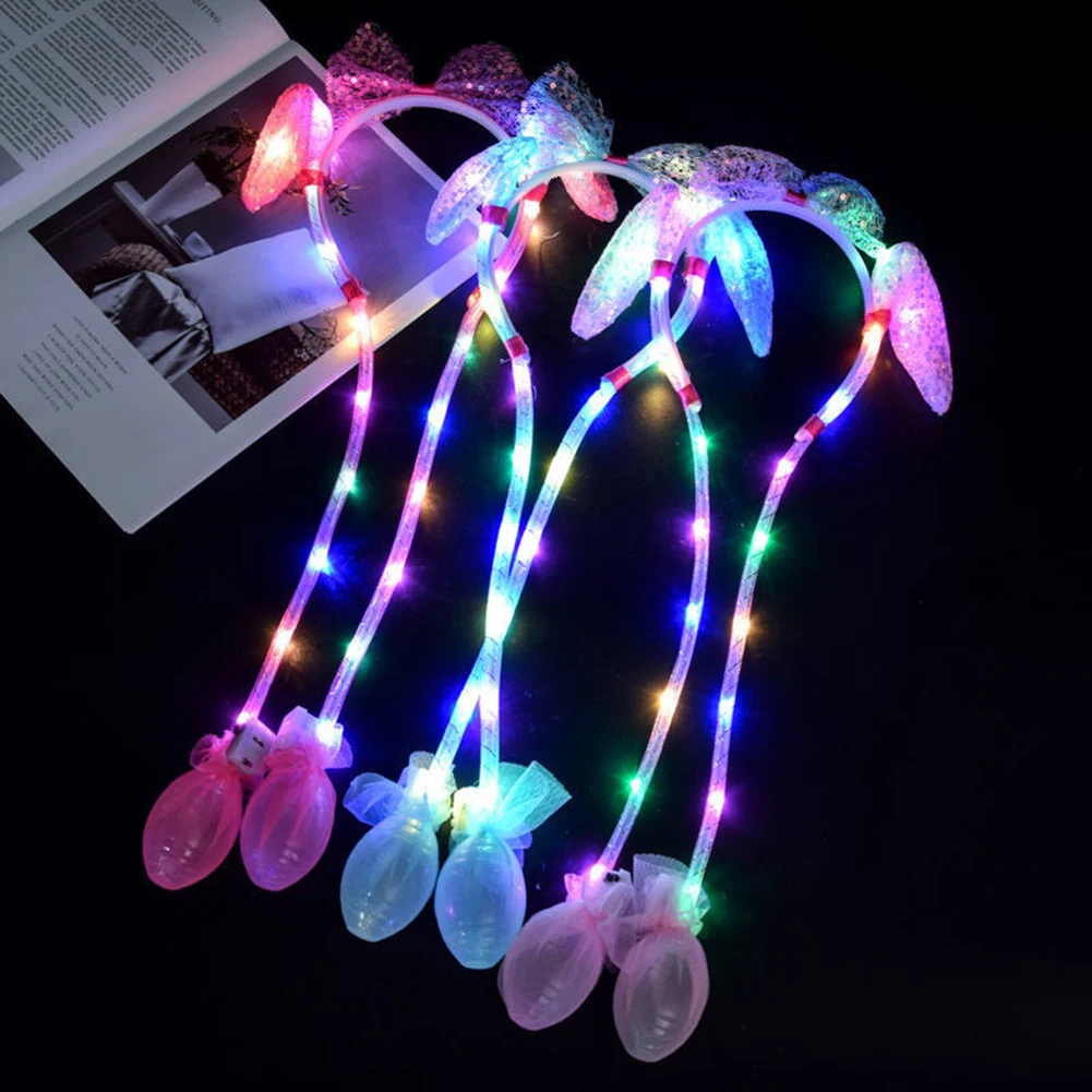 

Cute Headbands with Earflaps Rabbit Women Girls LED Moving Shine Bunny Ears Hairband Movable Ears Toy Children Hip Hop Toy Caps