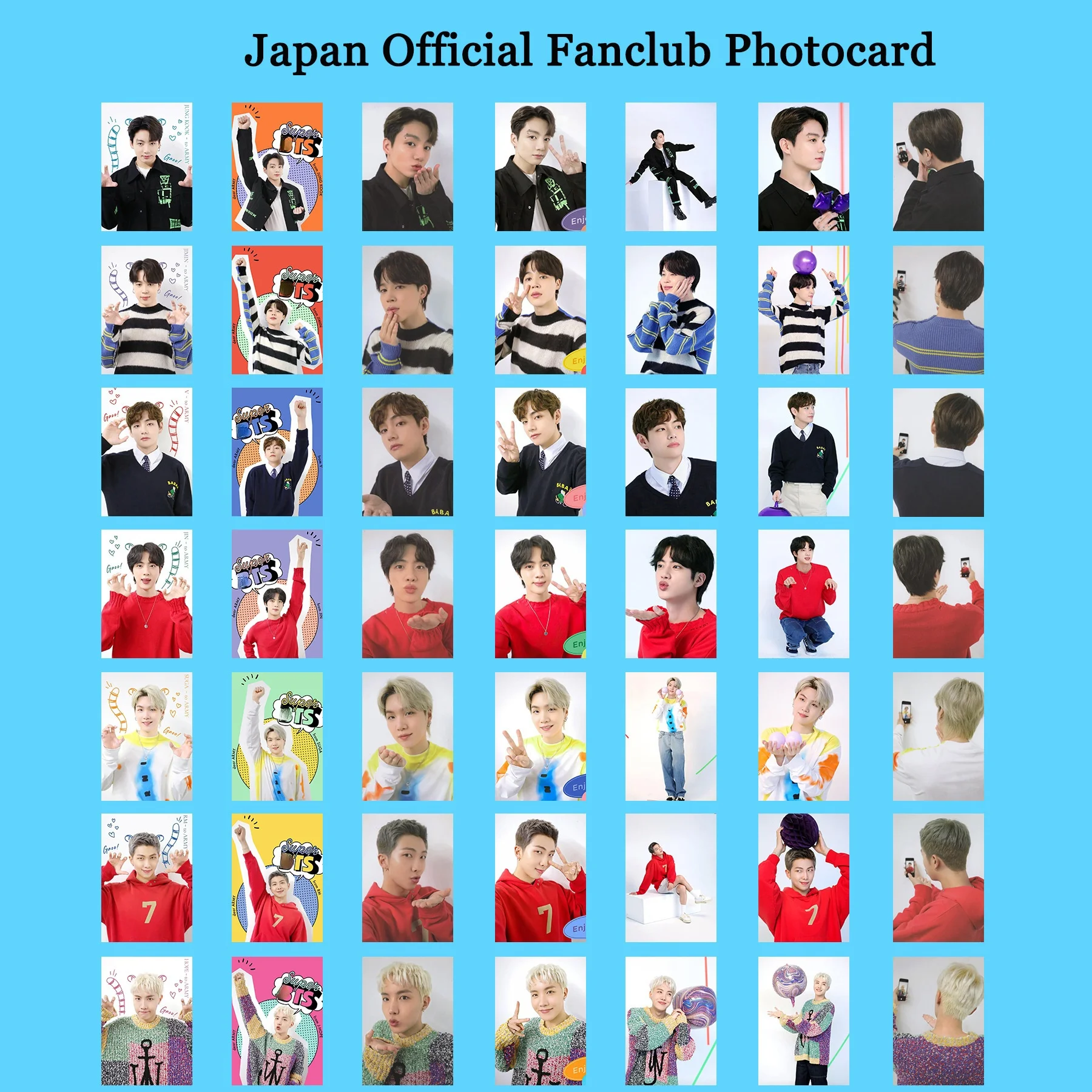 

7pcs/set KPOP Bangtan Boys Japan Offcial Fanclub Official PhotoCard CollectionCard Smallcard New Korea Group Thank You Card JK V