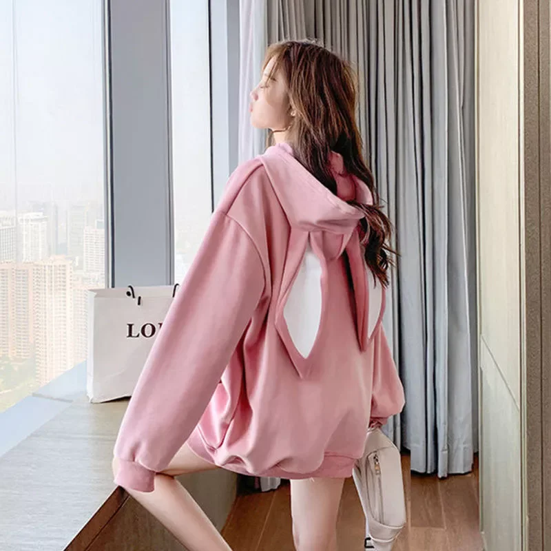 

Fashion Hoodies Female's Sweatshirts Spring Autumn Loose Fit Kawaii Rabbit Ears Hoodie Casual Plus Size Women Clothing Pullo