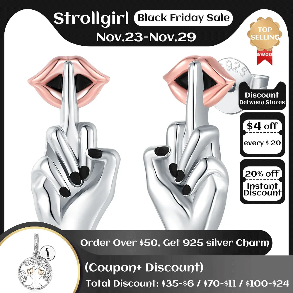 

925 Sterling Silver Punk Middle Finger Shut-up Gothic Stud Earrings Jewelry Halloween Christmas Gifts For Women Girls Friends