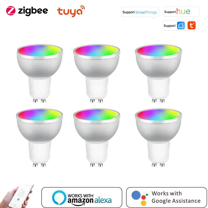 Светодиодная лампа Zigbee для умного дома точечный ночник 5 Вт GU10 RGBCW Tuya Smartthings