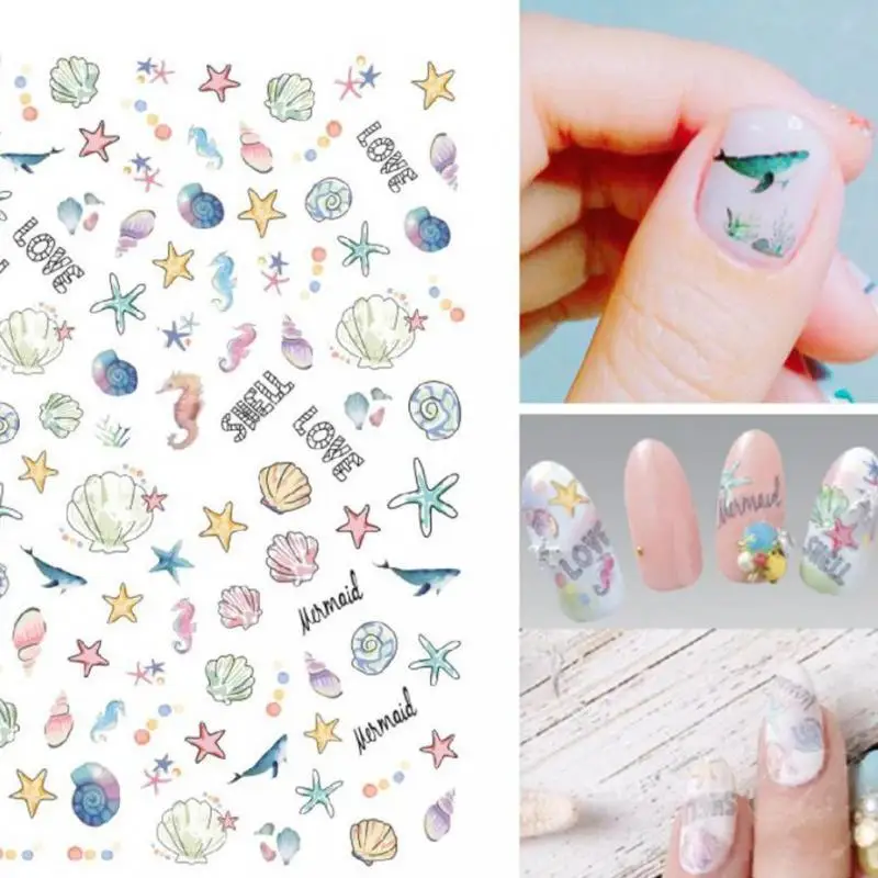 

1pc Summer Ocean Nail Stickers Self-Adhesive Nail Art Supplies Ocean Shell Starfish Sea Animals Scrapbooking Phone Stickers