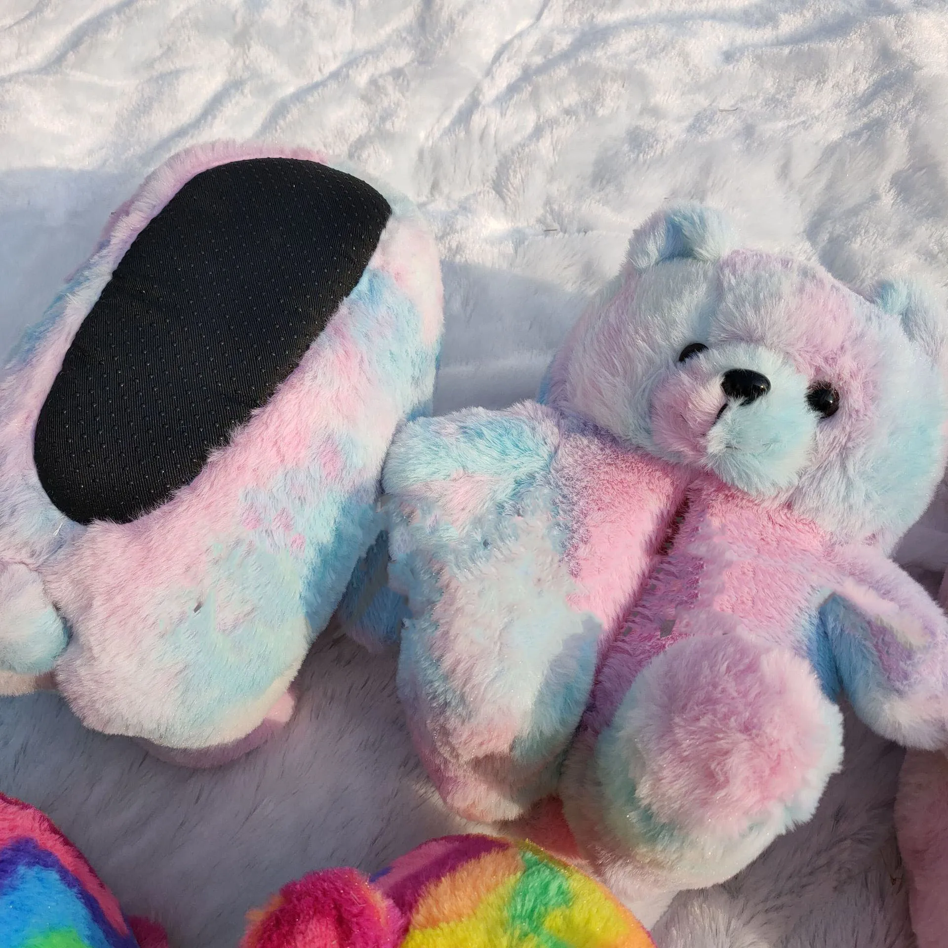Фото Зимние теплые домашние туфли женские тапочки с плюшевым медведем