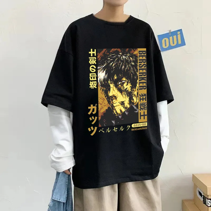 

Japanese Harajuku Berserk Fake two T Shirt Guts Shirt Anime Unisex Guts aesthetic Casual cartoon portrait Manga Hip hop clothes