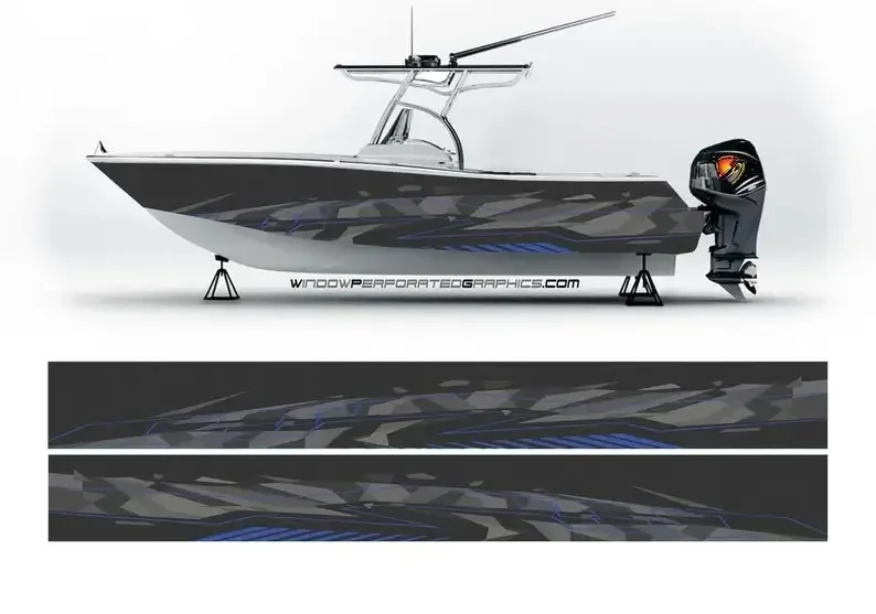 Серый и синий шестиугольник современная графическая виниловая наклейка на лодку