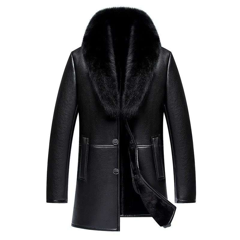 

Coat Winter Men Sheepskin Lamb Fleece All-in-One Mid-Length Genuine Leather Men's Lapel Fox Fur Jacket