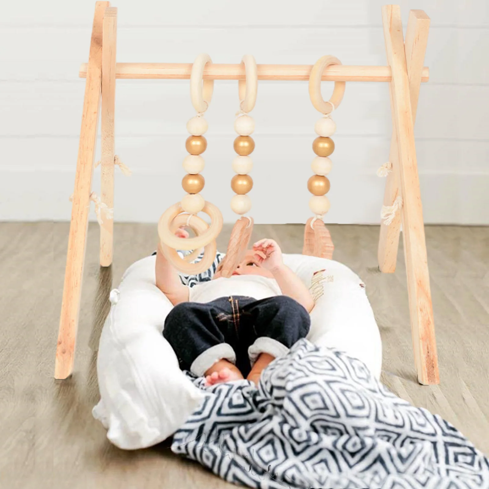 

Wooden Baby Gym Folding Frame Hanging Gym Sensory Toys Activity Center Folding Activity Center Develop Motor Skills For Infants