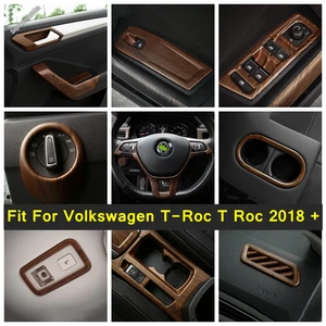 Rear Trunk Switch Tailgate Button Cover Trim Gear Shift Box Panel Fit For Volkswagen T-Roc T Roc 2018 - 2021 Wood Grain Interior