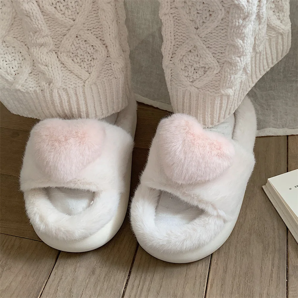 

Warm Love Plush Slippers Soft Cotton Slippers Women Home Plush Slippers Indoor Fashion Home Bedroom Fashion Fluffy Fur Slippers