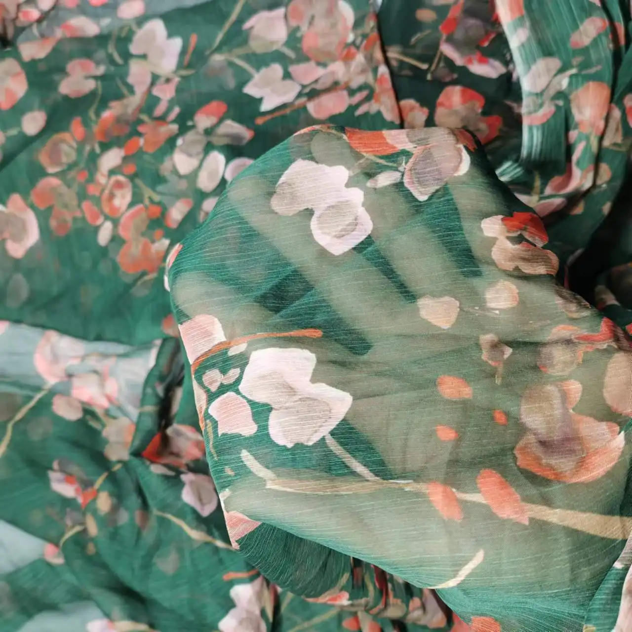 Elegant Soft Microtransparent Flower Printing Chiffon Fabric For Silk Scarves Women Summer Sheer Dress Skirt Mesh Veil images - 6