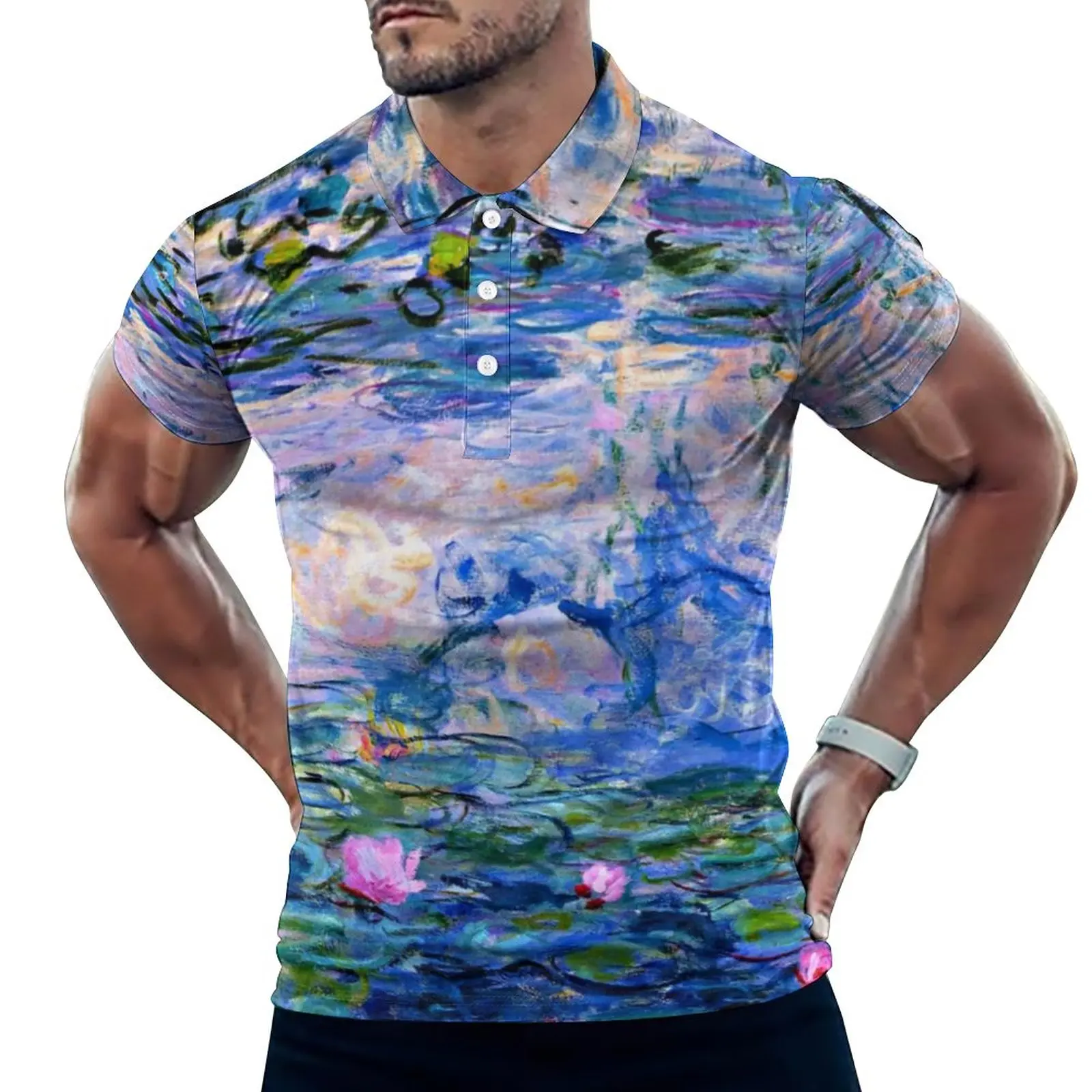 

Рубашка-поло мужская с коротким рукавом и цветочным принтом