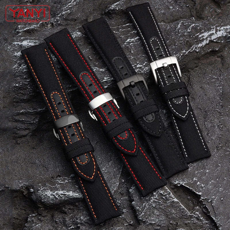 

Thickened Nylon strap with leather watchband 20mm 22mm for seiko mido omega timex tissot breitling watch band mens wristband