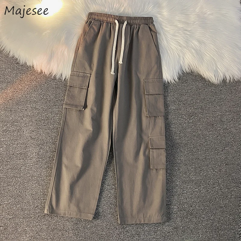 

Casual Pants Men Simple Japanese Multi Pockets Baggy Cargo Trouser Harajuku Solid All-match Ins Trendy Popular Teens Hip Hop New