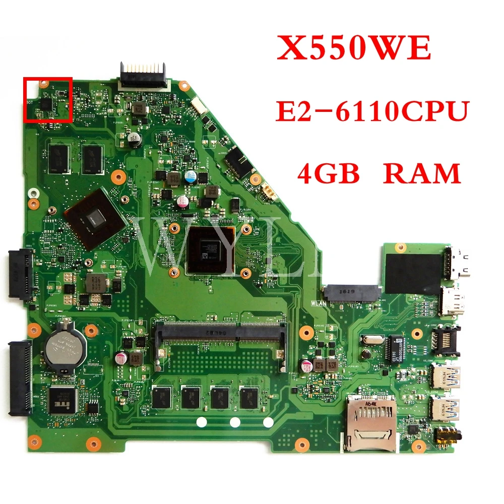 

Материнская плата X550WE E2-6110CPU 4GB RAM LVDS REV2.0 для ASUS X550WA X550WE X550W D552W, материнская плата ноутбука 100% протестирована