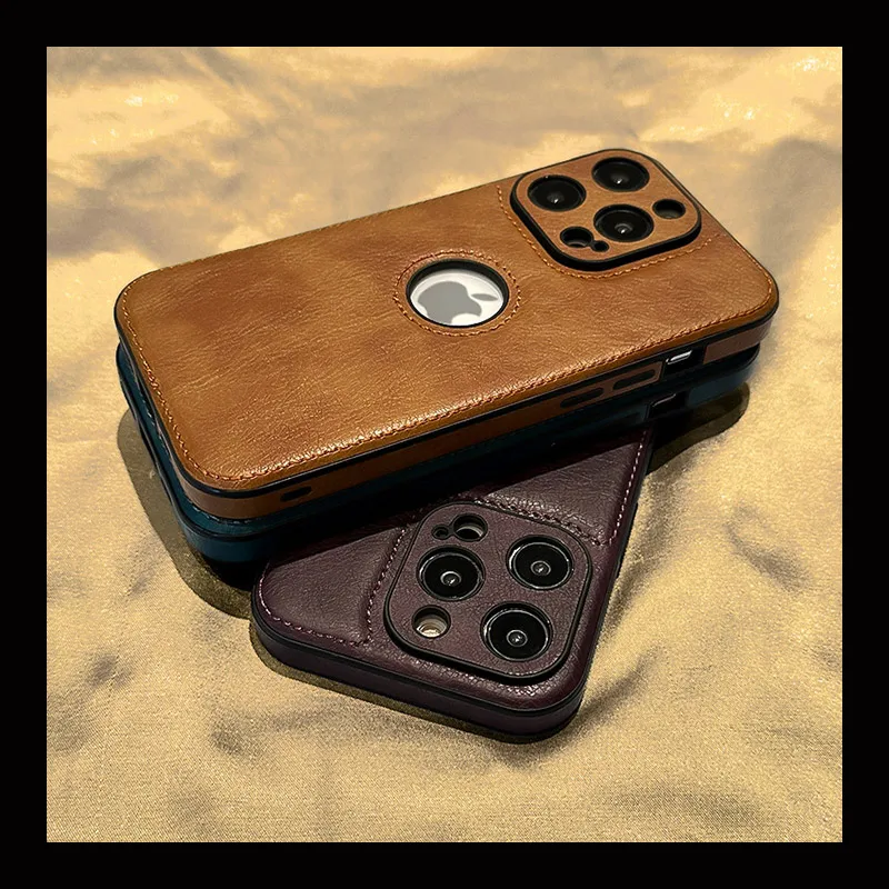 

Luxury Soft PU Leather Phone Case For iPhone 14 13 12 11 Pro Max 14Plus 14Pro Shockproof Lens Protector Business LOGO Hole Cover
