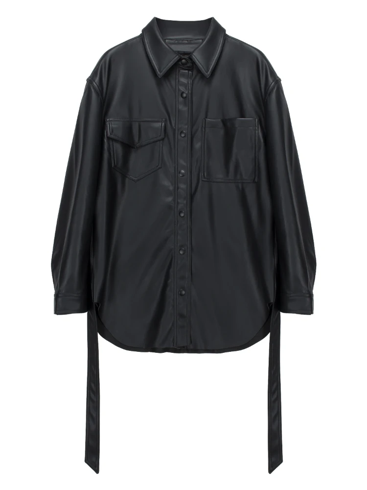 

FTLZZ новая демисезонная куртка из искусственной кожи с высоким уличным отворотом, женская модная однобортная однотонная куртка из искусственной кожи на шнуровке