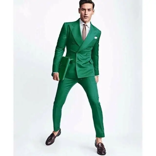 Men Green Suits Designer Wedding Grooms Stylish Casual  (Coat+Pants)  Mускульный Kостюм