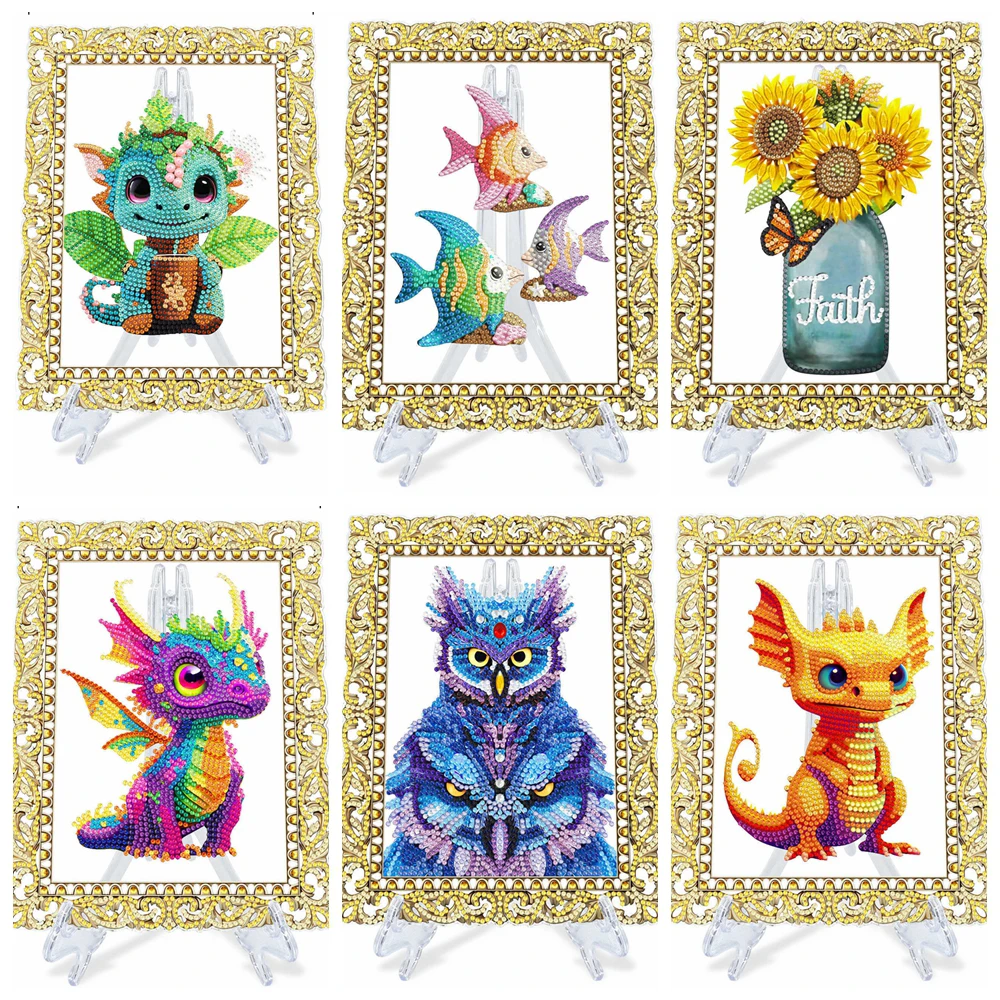

Special-Shaped Drill Diamonds Painting Handmade Acrylic Table Ornament Painting Cartoon Animal for Home Desktop Decoration