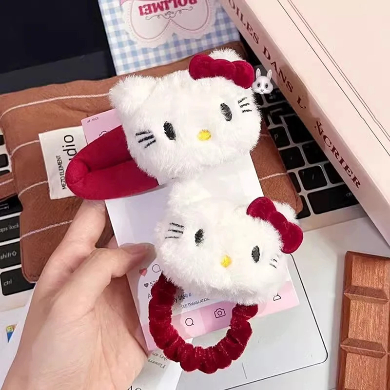 Sanrio с леопардовым принтом черная кожа кольцо для волос Hello Kitty заколка осень-зима
