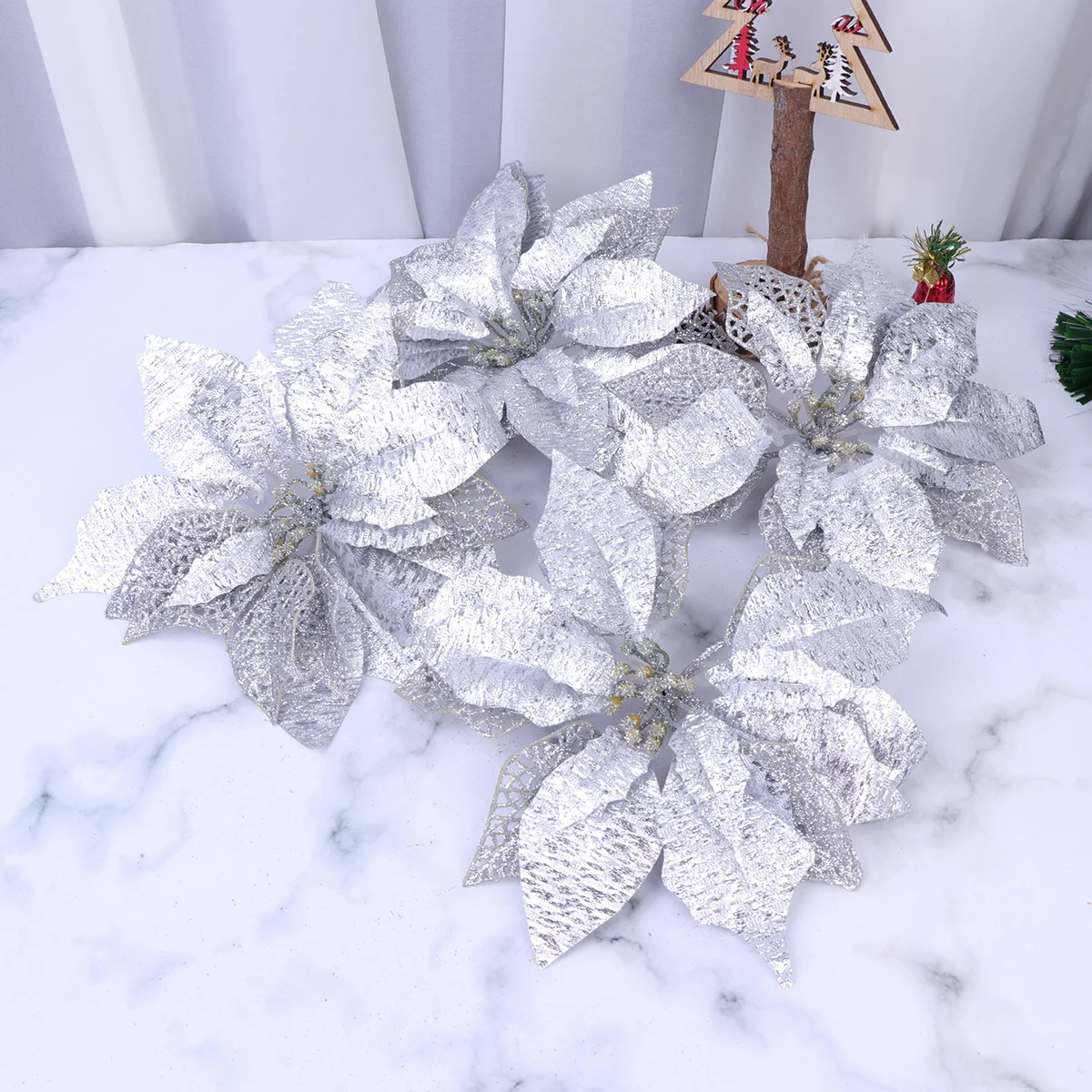 

4 Pcs Flower Ornament Christmas Tree Decorations Craft Handmade Flowers Artificiales Para Picks