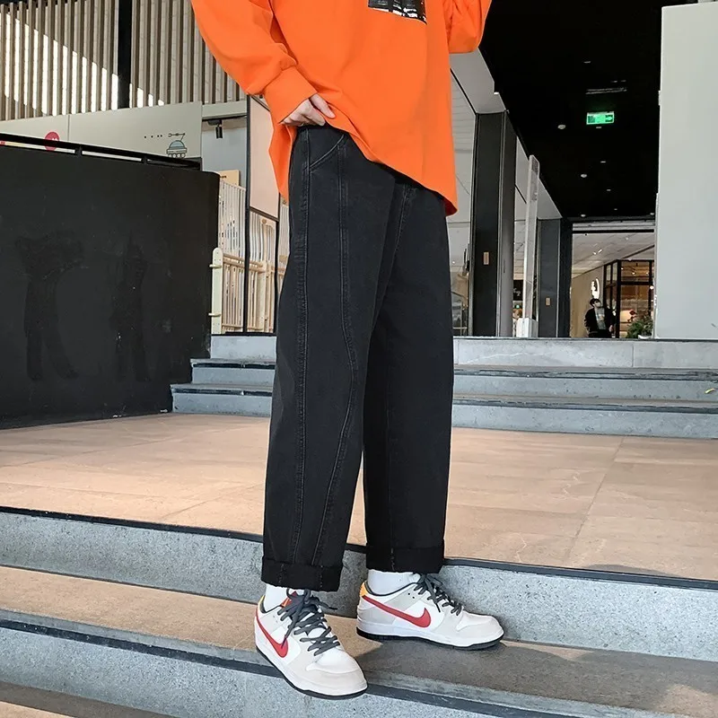 EOENKKY/2022 Autumn And Winter New Korean Fashion Men's Baggy Jeans Classic Unisex Man Straight Denim Wide-leg Pants S-2XL