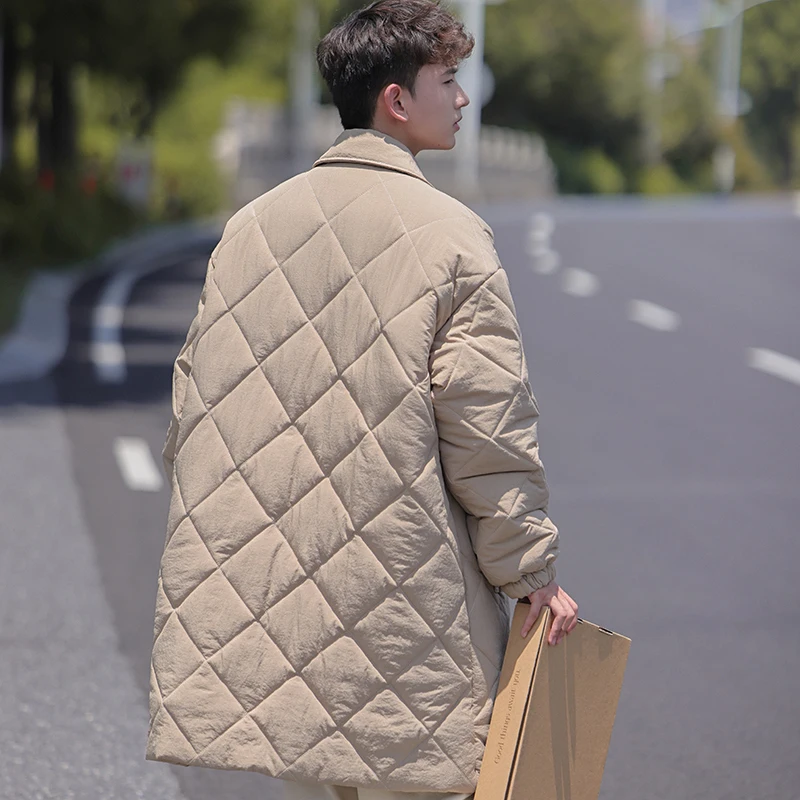 Winter Thick Long Coat Men Warm Fashion Oversized Down Jacket Men Korean Loose Thicke Plaid Coat Mens Parker Overcoat M-2XL