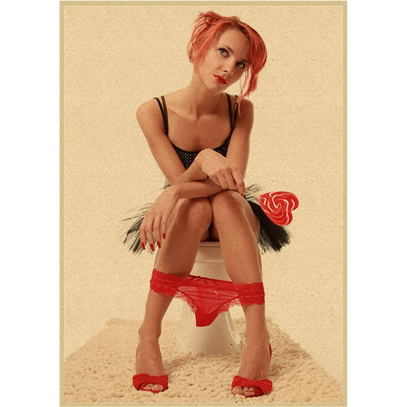 Modern toilet sexy woman girl Kraft Paper smoking drinking bathroom picture poster modern home decoration paintin | Дом и сад
