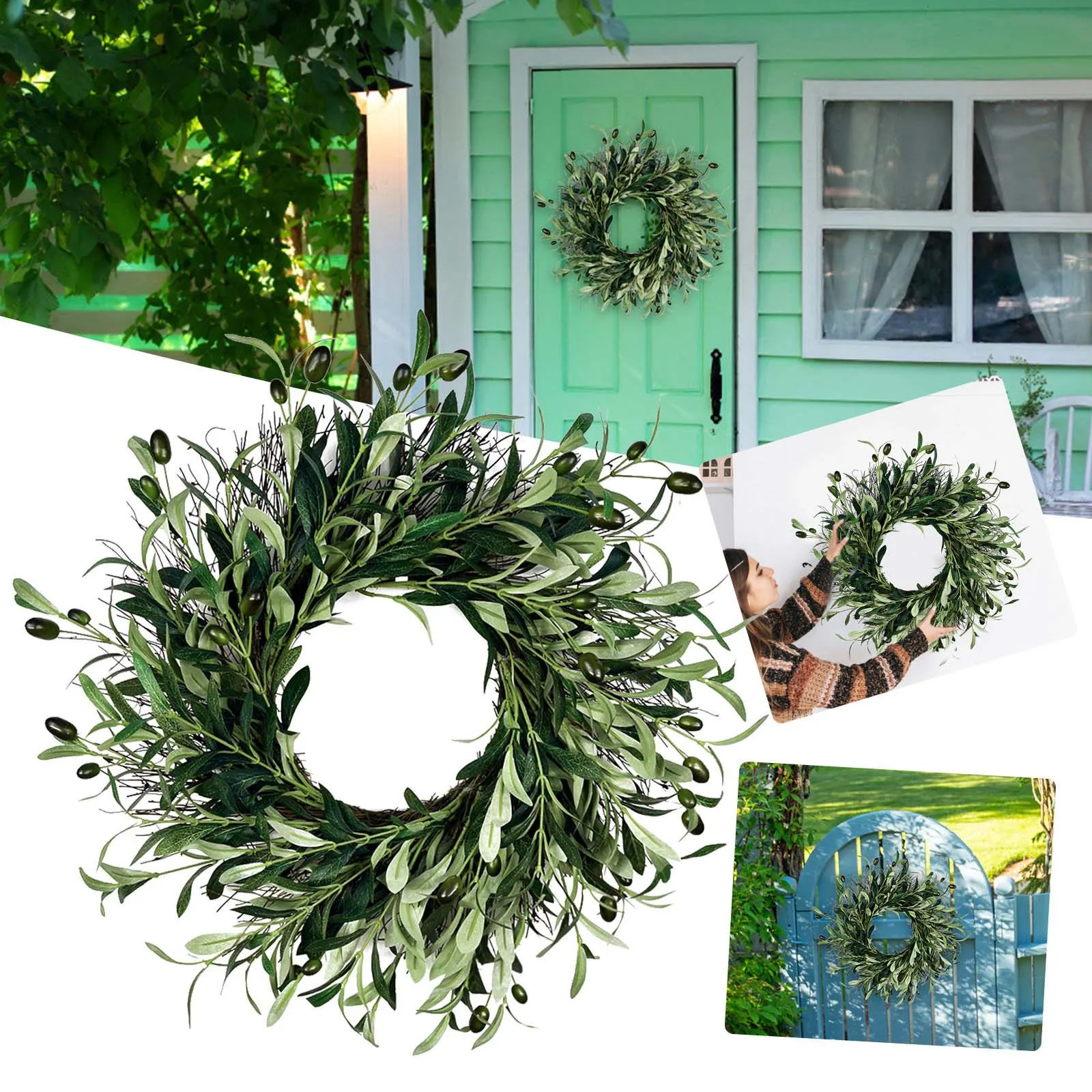 

Olive Fruit Wreath Porch Decoration Front Door Outdoor Hanging Wreath Outdoor Door for Front Door Artificial Boxwood Wreath