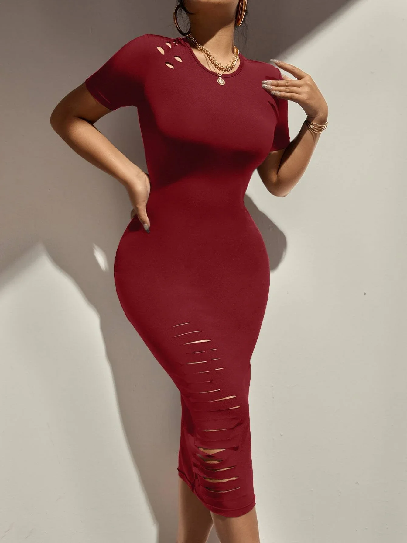 

Solid Ripped Bodycon Dress