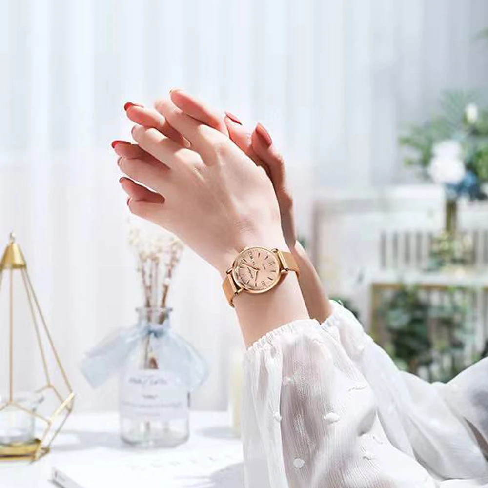 Swiss Brand POEDAGAR Women Watches Luxury Rose Gold Mesh Wristwatch Fashion Simple Waterproof Date Ladies Watch Bracelet Clock enlarge