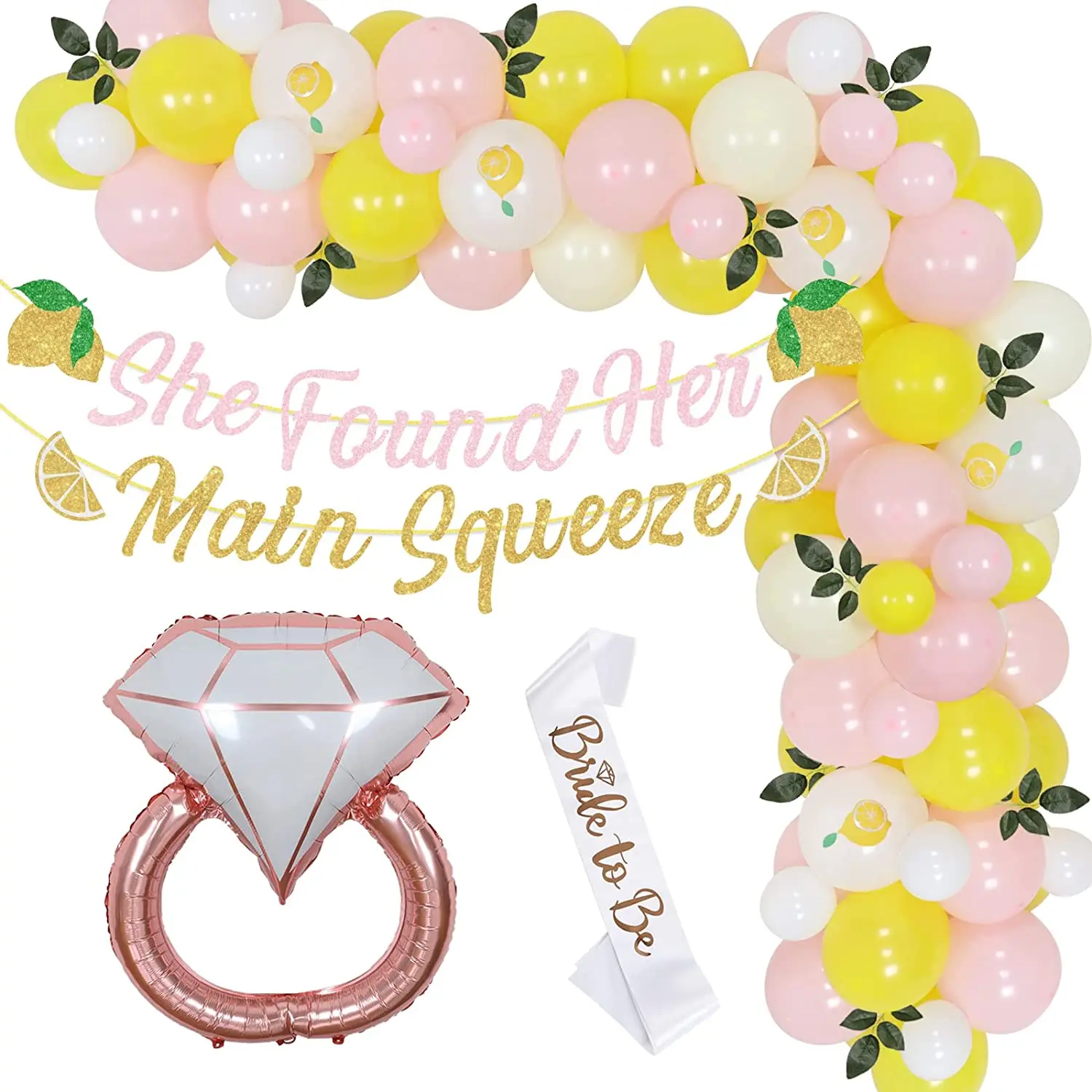 

Sursurprise Lemon Bridal Shower Decorations She Found Her Main Squeeze Banner Yellow and Pink Balloon Arch Kit Bride To Be Sash