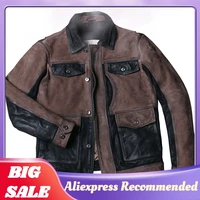 2021 vintage brown genuine leather jacket men safari style plus size 4xl real natural cow suede autumn slim fit m65 coat