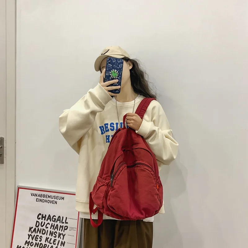 Vintage Canvas Japanese backpack Lazy Style teen school backpack Solid Large school bags for boys Casual Big backpacks for girls