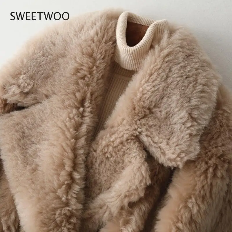 New Luxury Faux Fur Coat Women Turn Down Collar Sheep Fur Jacket Female Winter Warm Thick Slim Fur Overcoat Outerwear Tide 2022
