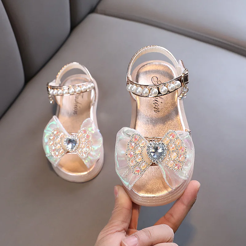 

Girls Rhinestone Lace Bow Sandals Students 2023 Summer New Princess Sandals Fashion Dance Children's Sandals Kids Shoes H580