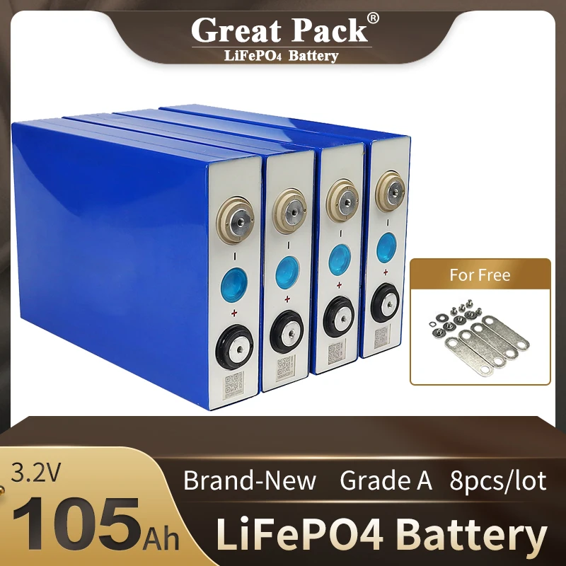 

8PCS New Grade A 3.2V 105AH LiFepo4 Battery Cell Home Power Storage DIY 100% Capacity Lithium Iron Phosphate Solar Energy
