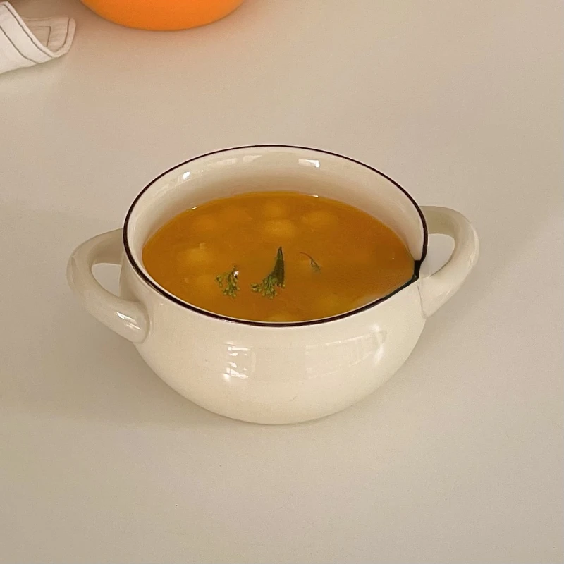 LadyCC Lovely Round Ceramic Bowl Double Ear Small Dessert Soup Cup Household Baking |