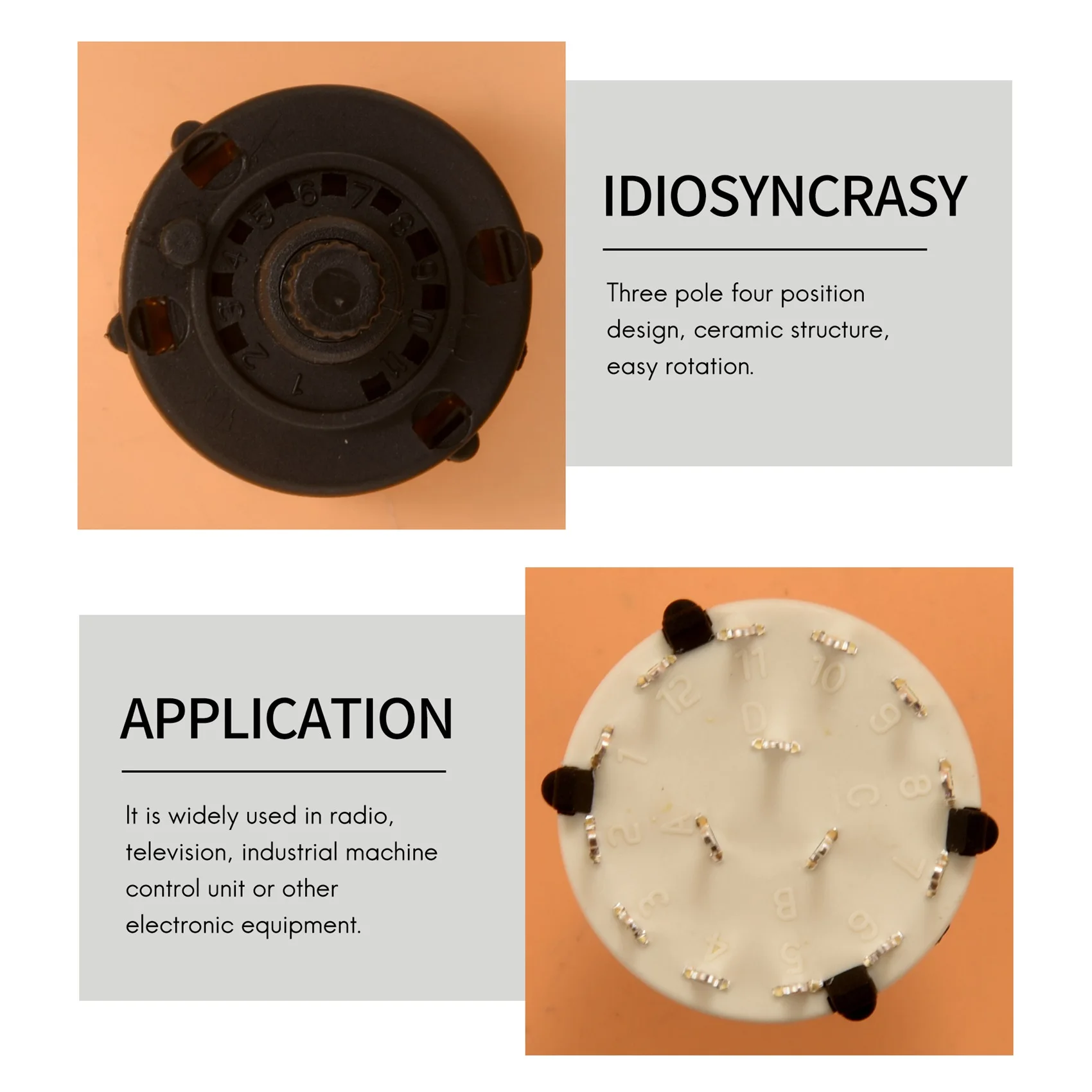 3P4T 3-полюсный 4-позиционный поворотный переключатель с одной пластиной и ручкой |