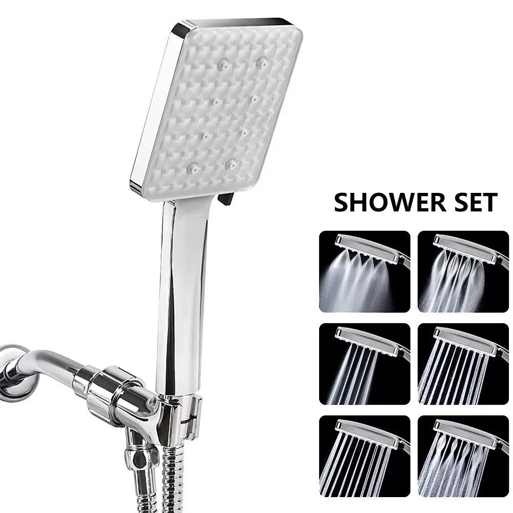 

6-Settings Handheld Square Shower Head High Pressure Shower Heads Detachable Shower Heads With Shower Hose Adjustable Bracket