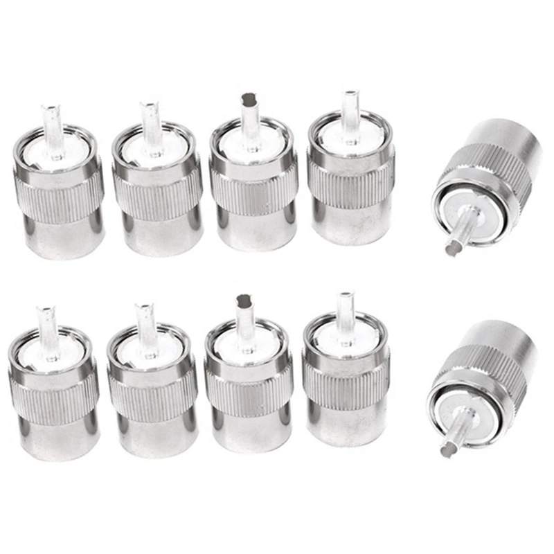 

10Pcs Connector UHF Male PL259 Plug Solder RG58 RG142 LMR195 RG400 Cable Silver