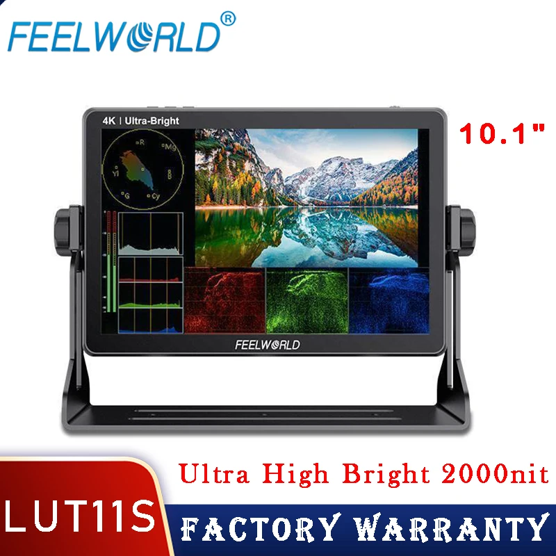 

FEELWORLD LUT11S 10.1 Inch Touch Screen 3D LUT 2000nit Ultra Bright Camera Field Monitor IPS 1920x1200 3G-SDI HDMI F970 External