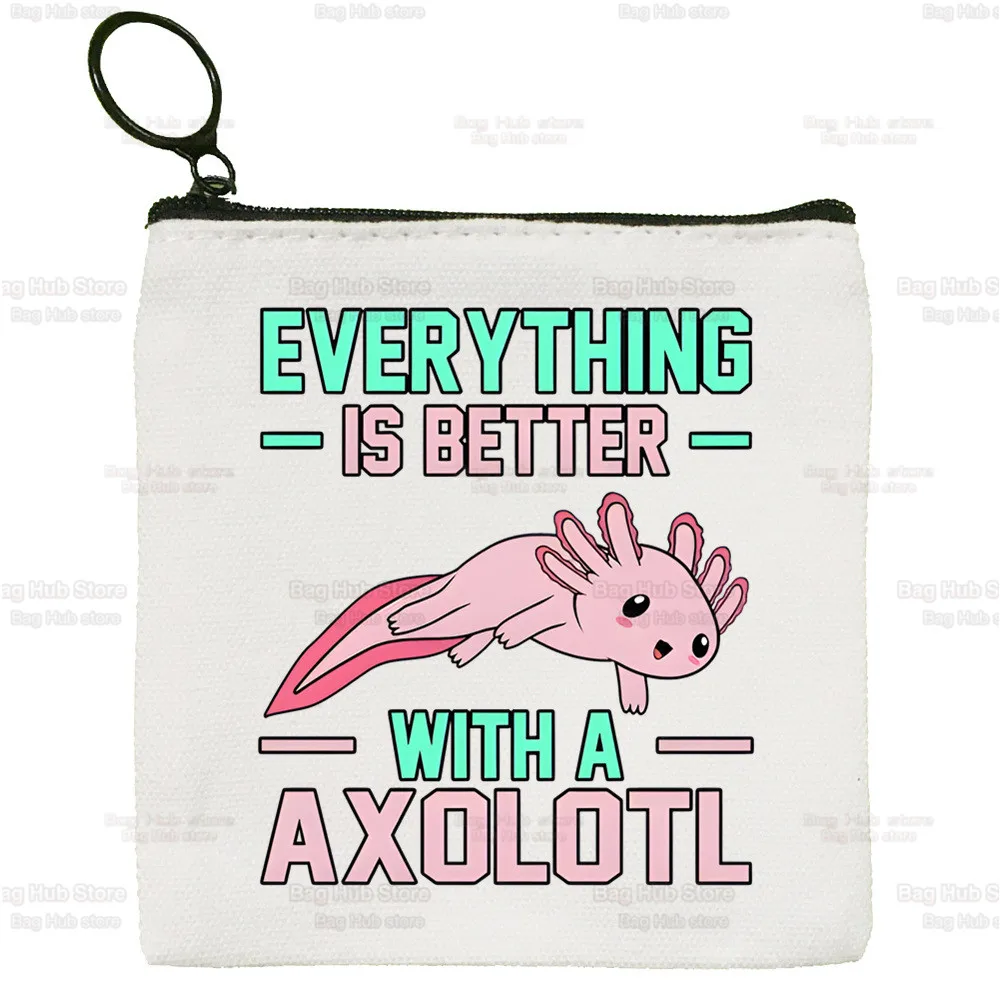 Axolotl Cartoon Coin Purse Female Mini Cute Cartoon Canvas Art Cute Animal Kawaii Key Case Coin Purse Student Wallet