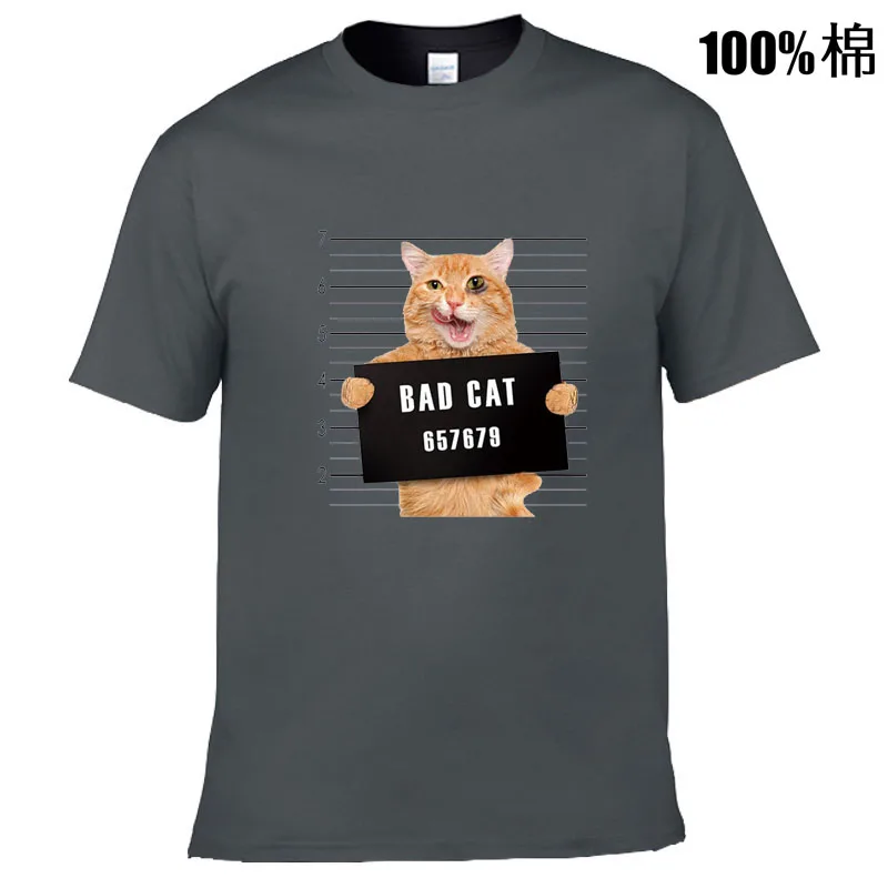 Men's high quality t-shirt 100% cotton Funny criminal cat pattern printed casual cool o-neck t shirt loose male tees tops